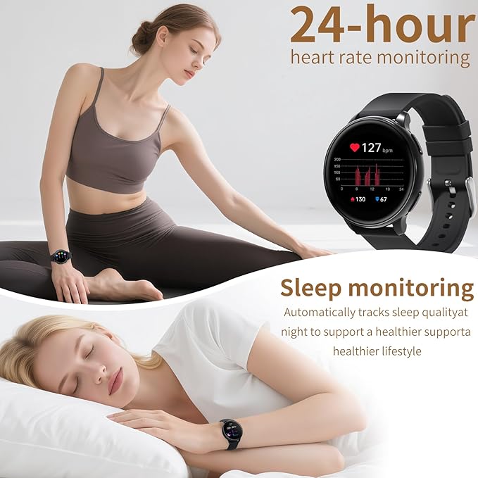 Smart Watch for Men Women Fitness Tracker with 100+ Sport Modes,Activity Trackers for iOS/Android Waterproof/Heart Rate/Sleep/Steps Monitor/Pedometer Monitor Monitor (Black)