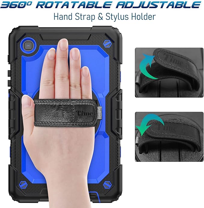 Timecity Case for Samsung Galaxy Tab A7 Lite 8.7" 2021 (SM-T220/T225/T227), Durable Sturdy Protection Case with Screen Protector, Rotating Stand, Handle Strap Case for Galaxy Tab A7 Lite- Dark Blue
