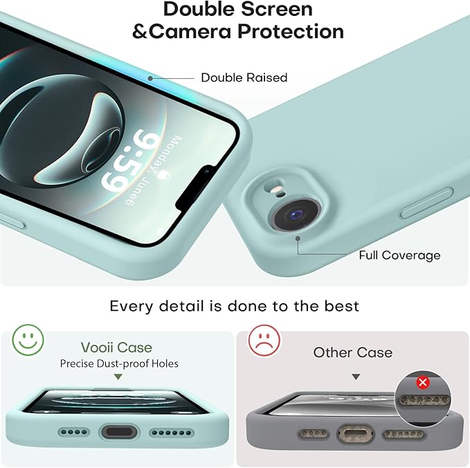 Vooii Compatible with iPhone 16e Case, Liquid Silicone Upgrade [Camera Protection] [Soft Anti-Scratch Microfiber Lining] Shockproof Phone Case for iPhone 16e 6.1 inch - Mint