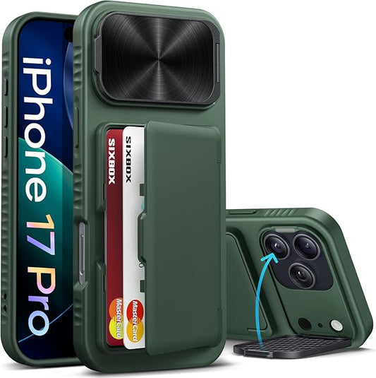 for iPhone 17 Pro Case Wallet with Stand, Built-in Card Holder & Camera Cover, Military Grade Drop Protection Rugged Hard Protective Wallet Phone Case for iPhone 17 Pro 6.3" 2025, Green