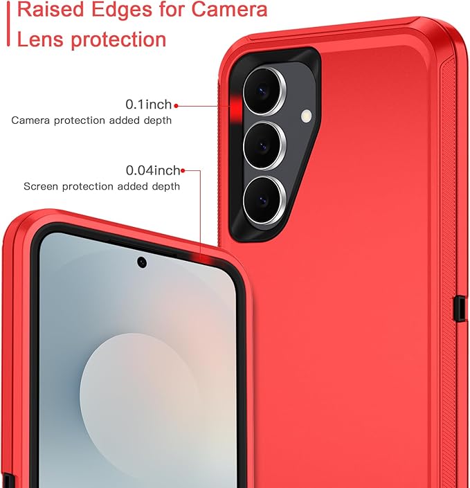 for Samsung Galaxy S25 FE Case Heavy Duty Protective Shockproof Dropproof 3-Layer Full Body Protection [Without Screen Protector] Tough Rugged Case for Galaxy S25 FE,Red/Black