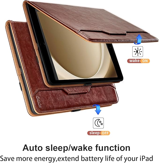 Case for Samsung Galaxy Tab A9 Plus 11 Inch 2023 (SM-X210/X215/X216) - PU Leather Folio Stand Case with Hand Starp and Pocket, Auto Wake/Sleep Smart Tablet Cover, Brown