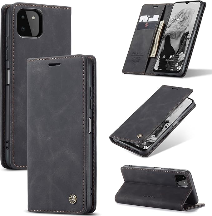 for Samsung Galaxy A22 5G Case, Flip Wallet Leather Case with Card Holder Magnetic Closure Shockproof Kickstand Protective Phone Cases Cover for Samsung A22 5G,Black