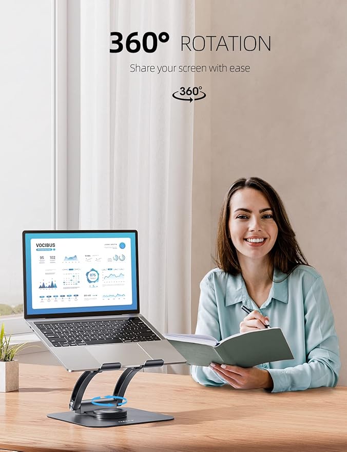 Nulaxy 360° Rotating Laptop Stand for Desk, Ergonomic Notebook Riser with Adjustable Swivel Base Foldable Computer Holder Portable Office Accessories Compatible with All 10-17" Laptops