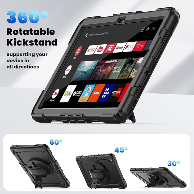 Case for Samsung Galaxy Tab A9+/ A9 Plus Case 11" 2023 (SM-X210/X216/X218), Heavy Duty Shockproof Protective Case with Screen Protector, Hand Strap, Shoulder Strap, 360° Rotating Stand Black