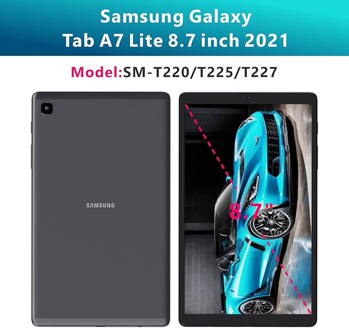 Portable Electronic Device Cover for Samsung Galaxy Tab A7 Lite 8.7 Inch 2021, Heavy Duty Rugged Shockproof Hybrid Tablet Case with Kickstand (Black/Blue, SM-T220/T225/T227U)