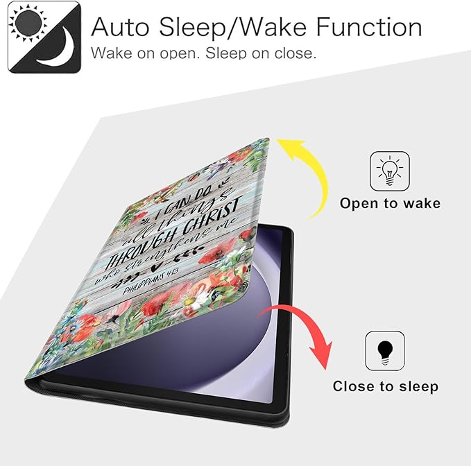 Case for Samsung Galaxy Tab A9+/A9 Plus 11” 2023 Model (SM-X210/X216/X218), Slim PU Leather Stand Cover with Auto Wake/Sleep, Multi-Angle Viewing & Shockproof, Philippians 4:13