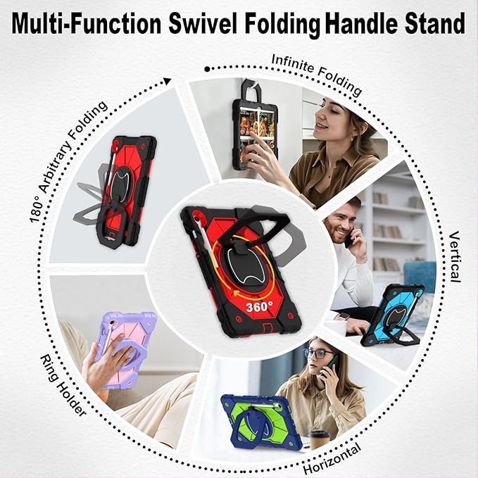 WESOROL Case for Samsung Galaxy Tab S10 Lite/S10 FE/S9 FE 10.9 Inch (2025/2023) Galaxy Tab S9 11 Inch,Shockproof Cover for Samsung S9 FE with Rotating Stand Screen Protector Pencil Holder,Black Red
