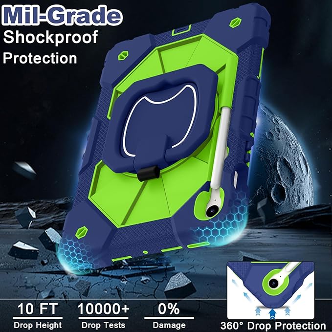 WESOROL Case for Samsung Galaxy Tab S10 Lite/S10 FE/S9 FE 10.9 Inch (2025/2023) Galaxy Tab S9 11 Inch,Shockproof Cover for Samsung S9 FE with Rotating Stand Screen Protector Pencil Holder,Navy Green