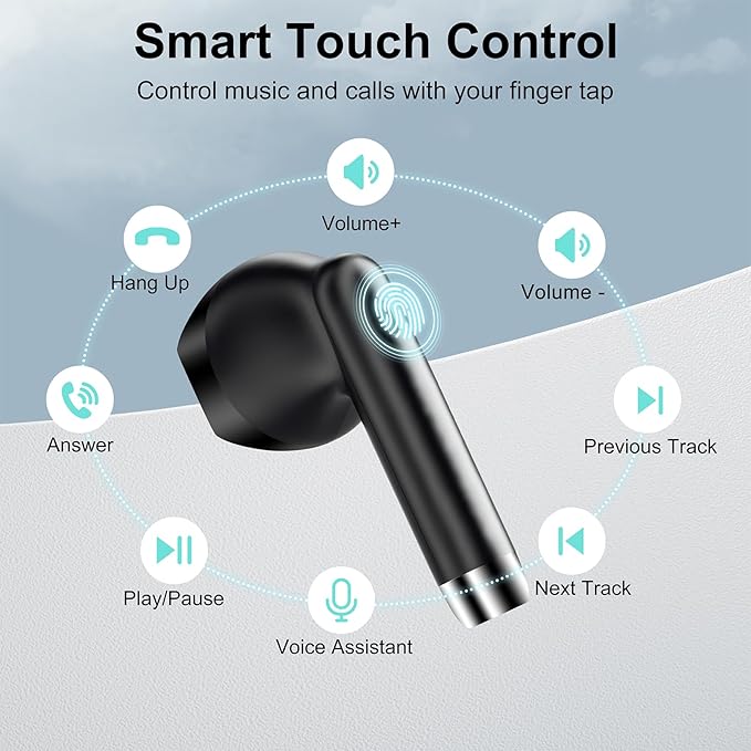 Bluetooth 5.3 Wireless Earbuds for iPhone 16/17 Pro, 8-Hour Playtime, Clear Calls & Enhanced Bass Works with iOS/Android