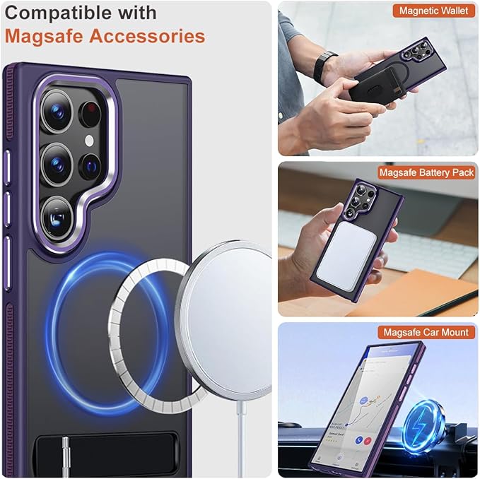 Magnetic Case for Samsung Galaxy S24 Ultra with Stand, Compatible with MagSafe, Anti-Slip Cover with Military-Grade Protection, Slim Phone Case for Galaxy S24 Ultra (Dark Purple)