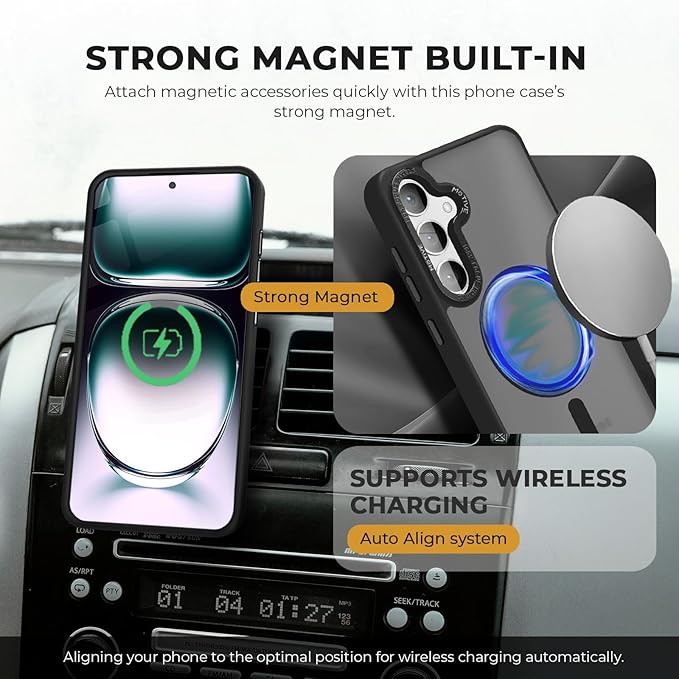 MOTIVE Compatible with Samsung Galaxy s25 Holster Case 6.2”, [Military Grade] with Screen Protector, Translucent Matte Galaxy s25 Case with Belt Clip | Black [Fits s24 Phone]