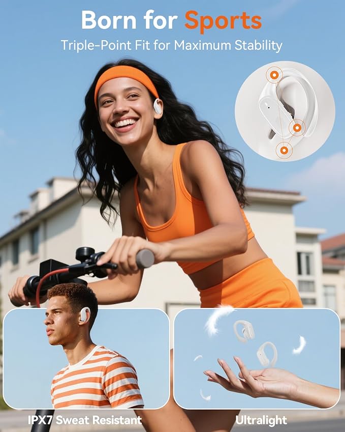 Wireless Earbuds, Sports Bluetooth 5.4 Headphones, Ear Buds with ENC Noise Canceling Mic, 80Hr Playtime Earphones, Palm-Sized, LED Power Display, IPX7 Waterproof Headset for Workout Running, White