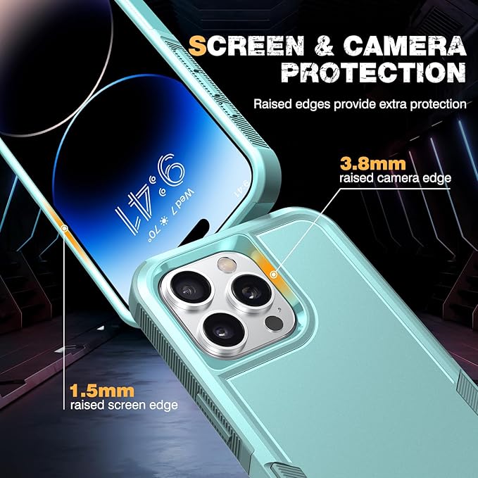 Diaclara Designed for iPhone 14 Pro Max Case, [with Privacy Screen Protector] [Anti Spy] [Military Grade Drop Protection] Heavy Duty Full-Body Shockproof Phone Case, Mint Green