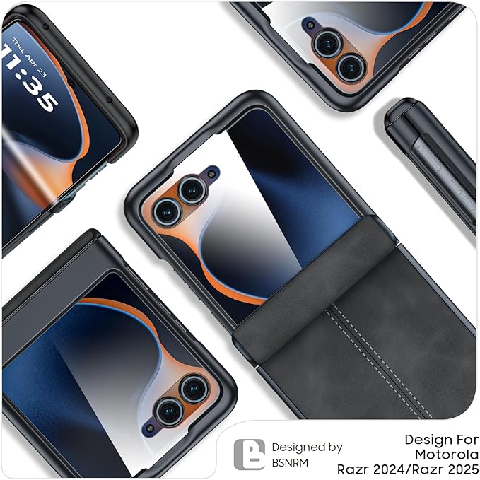 for Motorola Razr 2025 Case/Razr 2024 Case, Built-in Privacy Screen Protector & Hinge Protection & Ultra Thin PU Leather PC Shockproof Phone Cover Smartphone Case for Moto Razr 2025/2024 (Black)