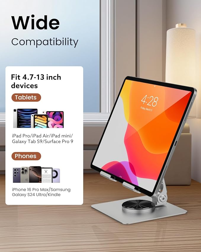 Tablet Stand 360° Rotating,Adjustable & Foldable, Super Sturdy Super Stable & Portable Tablet Holder for Office, Kitchen Compatible with iPad9.7,10.5,12.9, iPad Pro 11/12.9/13Air/Mini/Pro