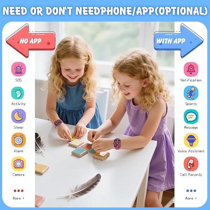 Smart Watch for Kids, 1.85" Fitness Tracker,Learning games,Sports,Sleep Monitor,Camera,Videos,Alarm Play Music Flashlight Pedometer Stopwatch Pedometer IP68 Waterproof Toys Gift for Boys and Girls