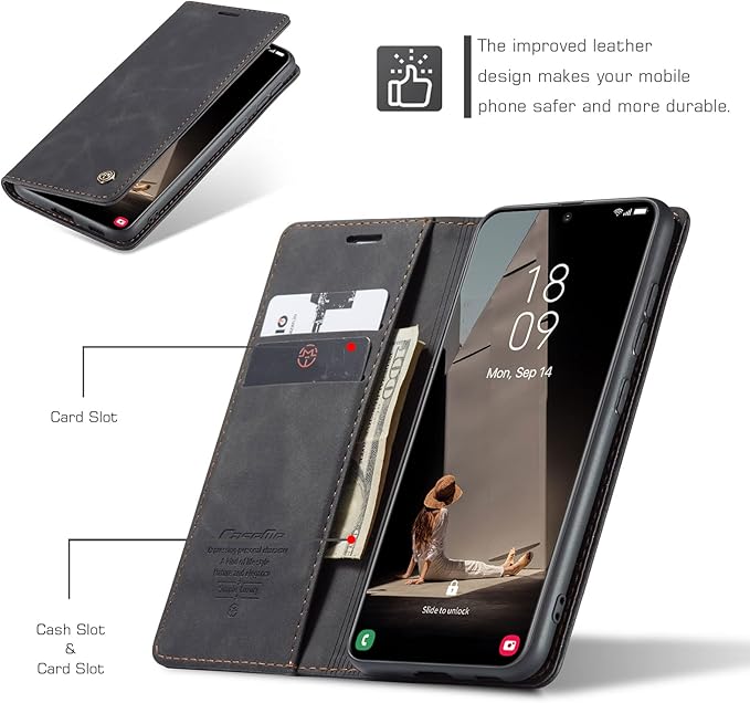 for Samsung Galaxy S21 FE Case, Flip Wallet Leather Case with Card Holder Magnetic Closure Shockproof Kickstand Protective Phone Cases Cover for Samsung S21 FE,Black