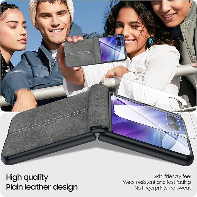 for Motorola razr+ Plus 2024 Case/Razr+ Plus 2025 Case Built-in Screen Protector& Hinge Protection & Ultra Thin PU Leather Matte PC Shockproof Phone Case for Moto Razr+ 2024/Razr+ 2025 (Gray)