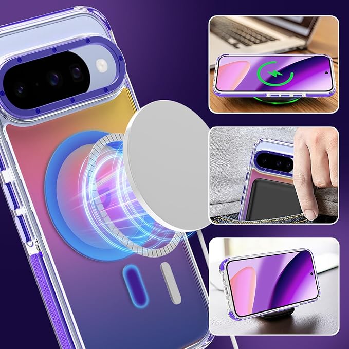 MOWIME Magnetic Case for Google Pixel 10/10 Pro [Compatible with Magsafe] [Cute Fashion Fluorescent Design] Shockproof Slim Translucent Matte Case for Pixel 10/10 Pro 6.3", Purple
