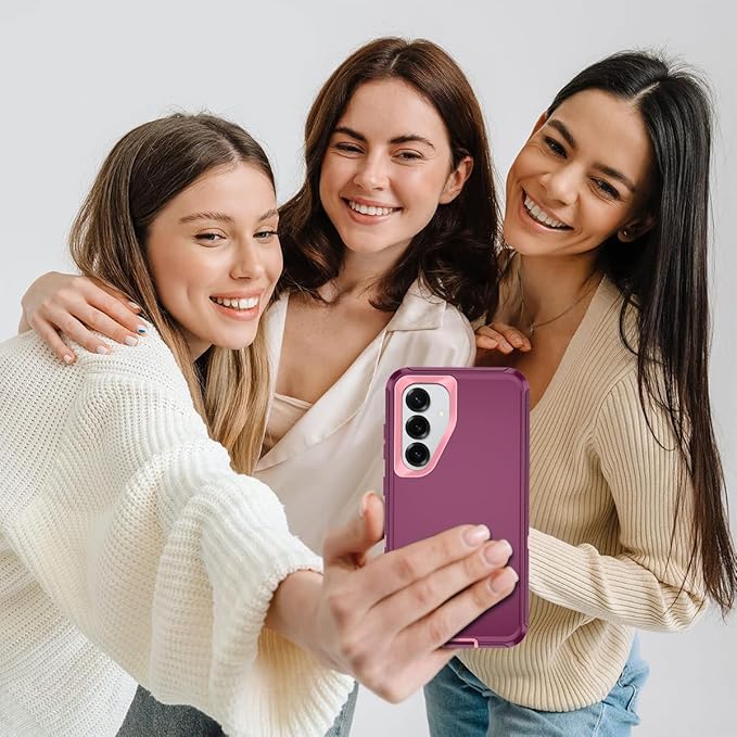 for Samsung Galaxy S25 Case Heavy Duty Protective Case Shockproof Dropproof 3-Layer Full Body Protection [Without Screen Protector] Tough Rugged Case for Galaxy S25,Purple/Pink