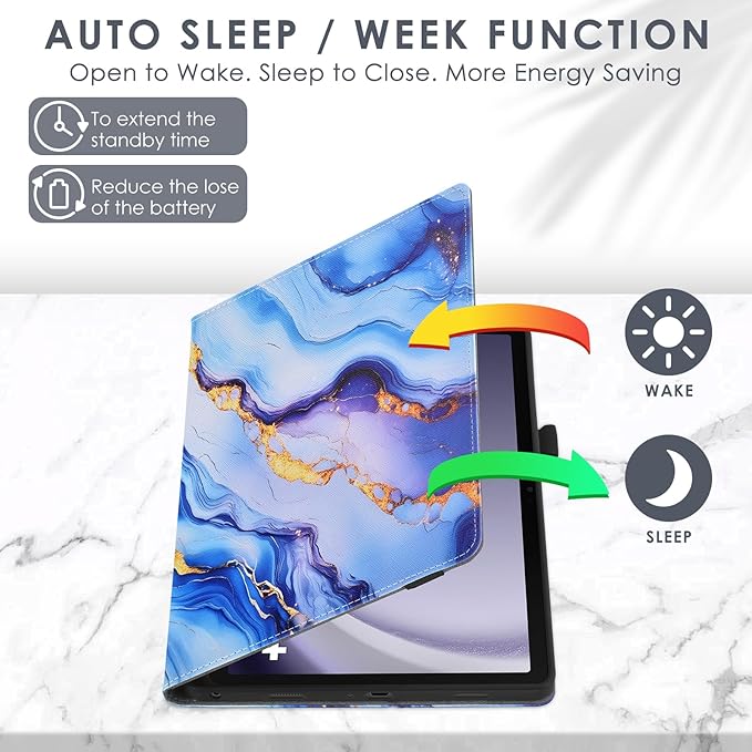 DETUOSI for Samsung Galaxy Tab A9+/A9 Plus 11 inch 2023 Case 5g (SM-X210/X216/X218) Premium Leather Folio Stand Protective Cover Auto Wake/Sleep with Pencil Holder Blue Marble