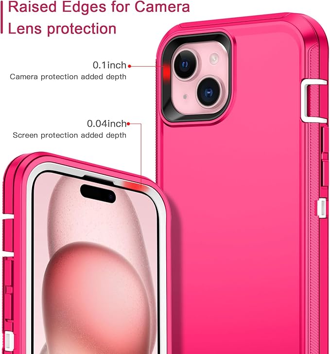 for iPhone 15 Case Shockproof Dust/Drop Proof 3-Layer Full Body Protection [Without Screen Protector] Rugged Heavy Duty Cover Case for Apple iPhone 15 6.1" 2023,Pink/White