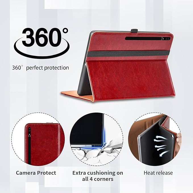 Case for Samsung Galaxy Tab S8 Ultra 14.6" 2022 (SM-X900/X906) - PU Leather Folio Case with S Pen Holder and Pocket, Auto Wake/Sleep Smart Tablet Cover, Red