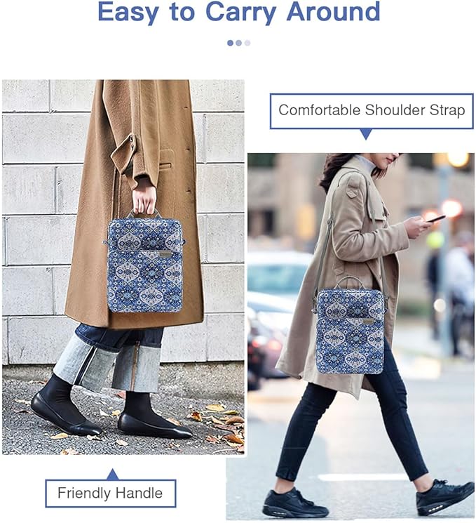 MoKo 9-11 Inch Tablet Sleeve Bag Handle Carrying Case with Shoulder Strap Fits 11inch iPad Air M3, iPad A16 2025, iPadPro 11", iPad109/8/7th Gen 10.2, Air 5/4th 10.9, Tab S8/S9 11", Blue Bohemia