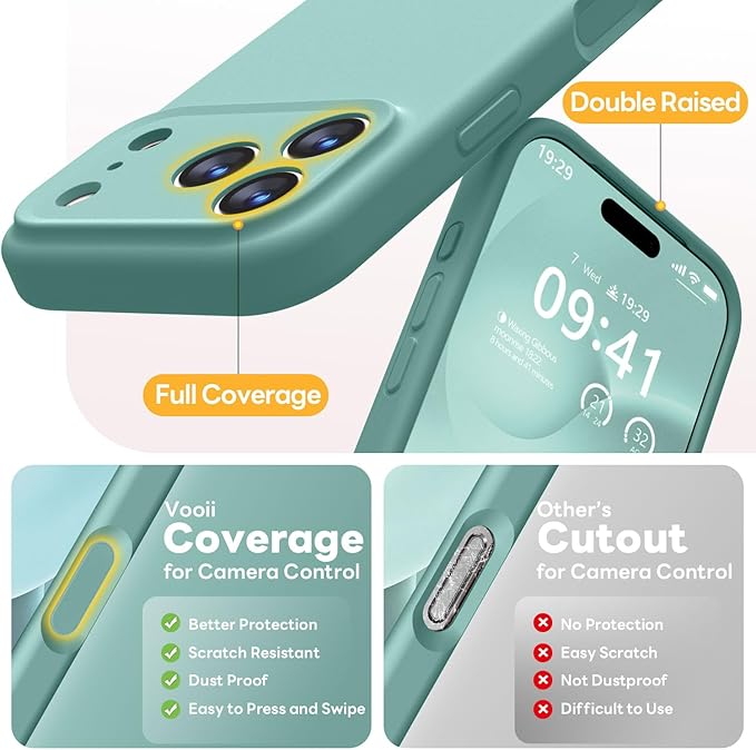 Vooii Magnetic Compatible with iPhone 17 Pro Case (Compatible with Magsafe) (Upgraded Camera Protection) Liquid Silicone Shockproof Full Body Protective Phone Cover for Women Men, Pine Green, 6.3”