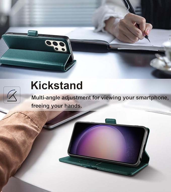 Wallet Flip Case for Samsung Galaxy S23 Ultra 5G - [RFID Blocking] Luxury PU Leather Card Holder Magnetic Phone Cover with Kickstand,Shockproof Protective Case,Green