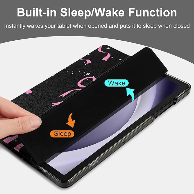 DONGKE Case for Samsung Galaxy Tab A9+/A9 Plus 11 inch 2024 2023 (SM-X210/X216/X218), Slim Stand Hard PC Translucent Back Shell Smart Cover, Auto Wake/Sleep - Bows & Stars