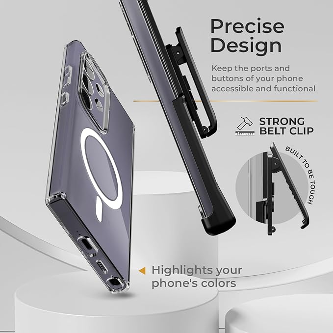 MOTIVE Compatible with Samsung Galaxy s24 Ultra Case with Belt Clip, [Military Grade Drop Protection] with Screen Protector & Camera Lens Protector, s24 Ultra Holster Case 6.8” | Clear