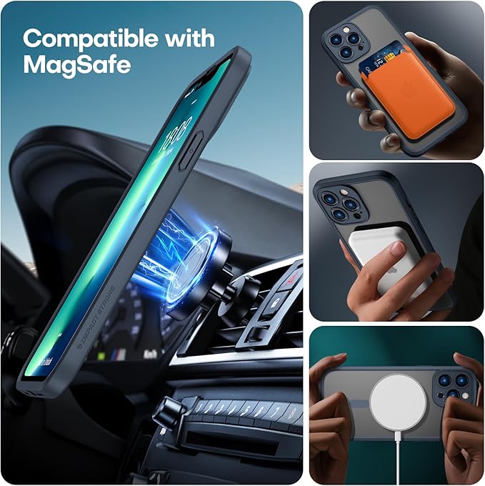 ImpactStrong Magnetic Guard Designed for iPhone 13 Pro Max Case [Camera Protection] [Military Grade Drop Tested] [Compatible with MagSafe] Slim Translucent Matte Phone Case (6.7") - Navy Blue