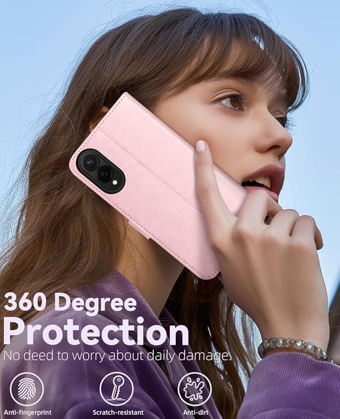 OCASE Compatible with Galaxy S25 Edge Wallet Case, PU Leather Flip Folio Case with Card Holders RFID Blocking Kickstand [Shockproof TPU Inner Shell] Protective Phone Cover 2025, Pink