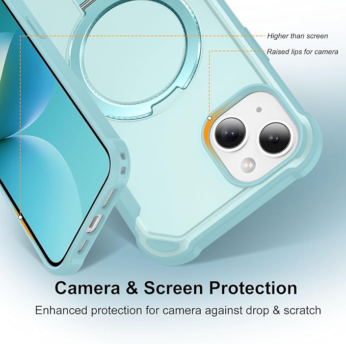 Compatible with iPhone 13 Case & iPhone 14 Case with Invisible Magnetic Ring Stand [Compatible with Magnetic] [Military Drop Protection] Shockproof Slim Hard Back Soft Edge 6.1 Inch, Blue