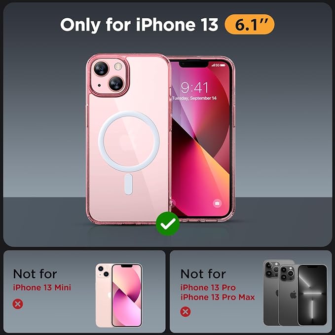 Miracase Magnetic for iPhone 13 Case 6.1 inch (Compatible with MagSafe)（with 2X Screen Protectors） Military-Grade Protection, Anti-Fingerprint Translucent Matte Phone Case Cover, Glitter Pink