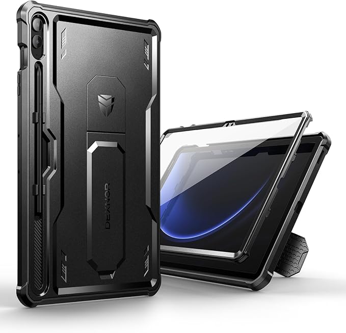 Dexnor Case for Samsung Galaxy Tab S9 FE Plus 12.4 Inch 2023, [Built in Screen Protector & Kickstand] with Pen Holder Heavy Duty Shockproof Full Body Protective Cover for Galaxy Tab S9 FE+,Black