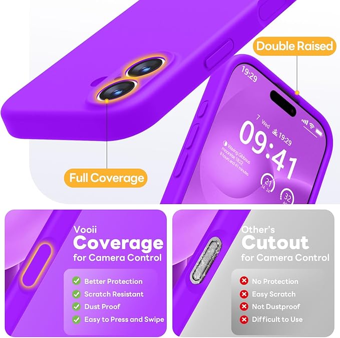 Vooii Magnetic Compatible with iPhone 17 Case (Compatible with Magsafe) (Upgraded Camera Protection) Liquid Silicone Shockproof Full Body Protective Phone Cover for Women Men, Neon Purple, 6.3"