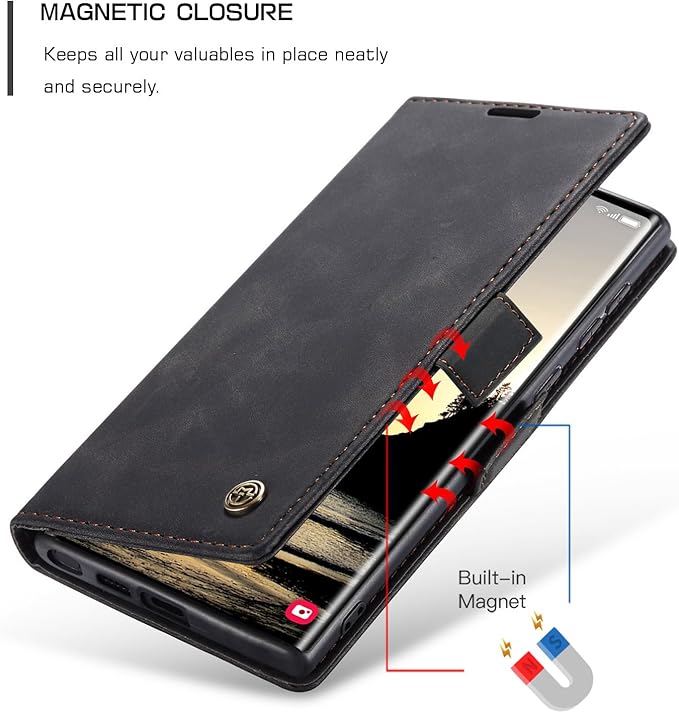 for Samsung Galaxy S25 Ultra Case, Flip Wallet Leather Case with Card Holder Magnetic Closure Shockproof Kickstand Protective Phone Cases Cover for Galaxy S25 Ultra, Black