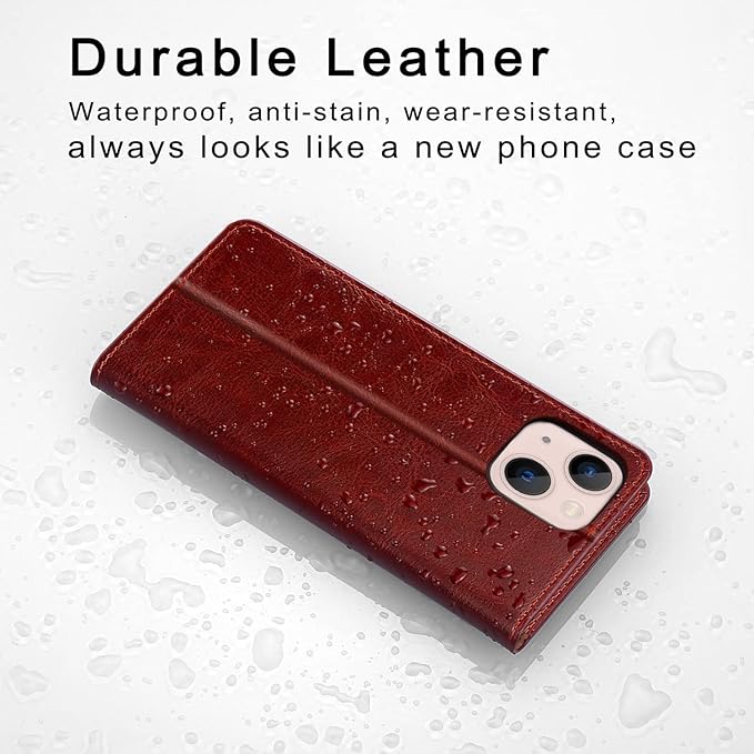 Belemay Compatible with iPhone 14 Plus Wallet Case-Genuine Leather Flip Phone Case-RFID Blocking Card Holders-Shockproof TPU Shell Folio Cover Women Men Compatible with iPhone 14 Plus (6.7") Burgundy