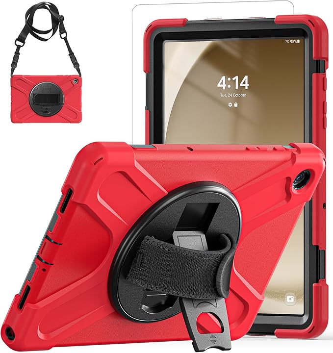 TSQQST for Galaxy Tab A9+ Plus Case 11" 2023 for Kids | Samsung A9 Plus Tablet Case with Screen Protector Stand&Hand Shoulder Strap | Rugged Protective Case for Galaxy Tab A9+ SM-X210/X216/X218-Red