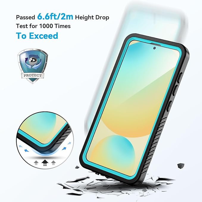 Lanhiem for Samsung Galaxy S24 FE Case, IP68 Waterproof Dustproof Case with Built-in Screen Protector, Full Body Heavy Duty Shockproof Protective Phone Cover for Galaxy S24FE 5G, Blue/Clear