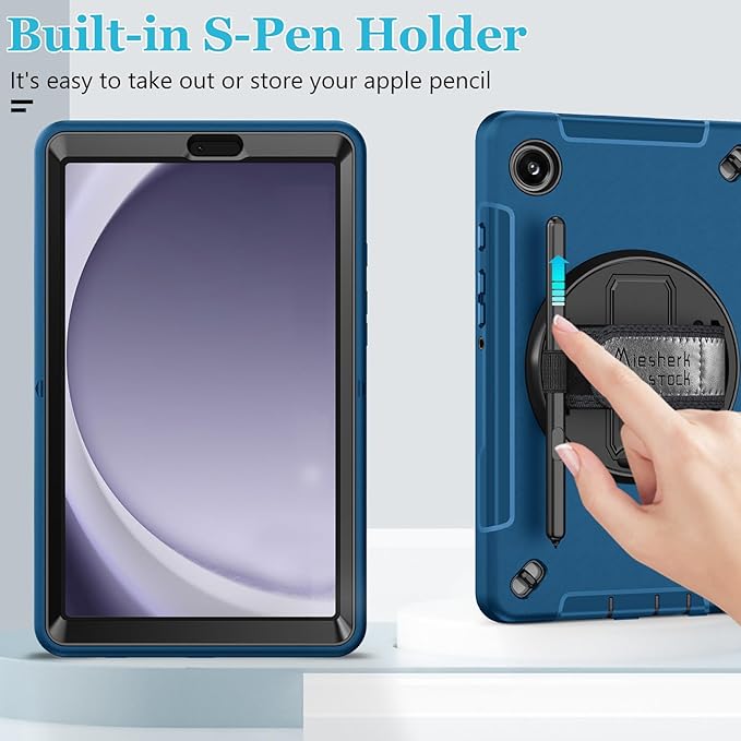 Case for Galaxy Tab A9 Plus 5G 2023: Heavy Duty TPU Cover for Samsung Tablet A9+ 11 Inch with Screen Protector- Stand - Handle - Shoulder Strap -S-Pen Holder- Blue