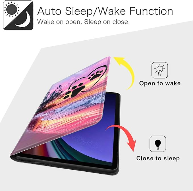 Case for Samsung Galaxy Tab S10 FE/ S9 FE 5G 10.9 Inch/Tab S9 11 Inch, Slim PU Leather Stand Cover with Auto Wake/Sleep, Multi-Angle Viewing & Shockproof, Pink Seascape