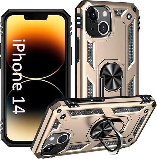 ADDIT Phone Case for iPhone 14 Case,with Kickstand Ring,Adjustable Stand,Military Grade,Heavy Duty Protection,Shockproof,Anti-Fingerprint,Support Magnet Car Mount,Gold
