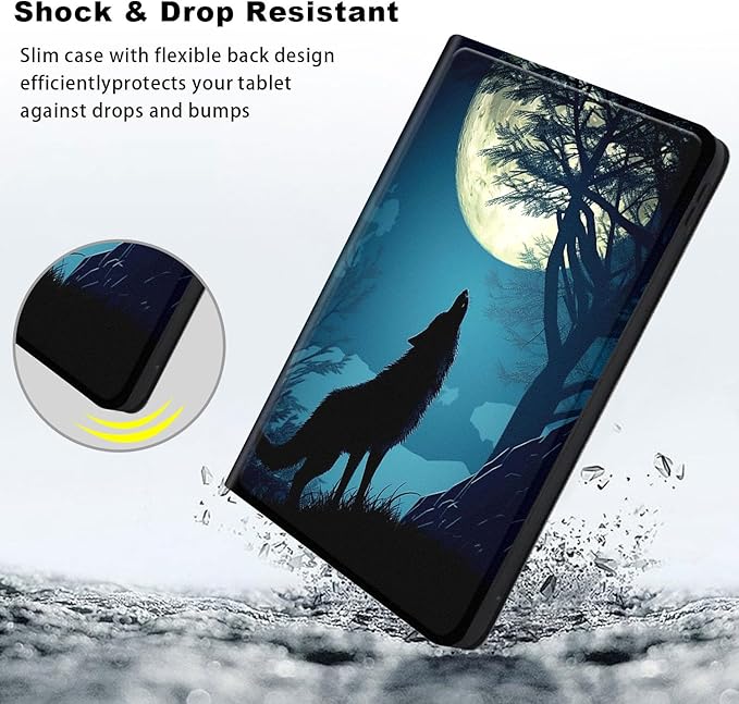 Slim Case for Samsung Galaxy Tab S10 FE / S9 FE 5G 10.9" & Tab S9 11", PU Leather Protective Cover, Multi-Angle Stand, Auto Sleep/Wake, Wolf Howl