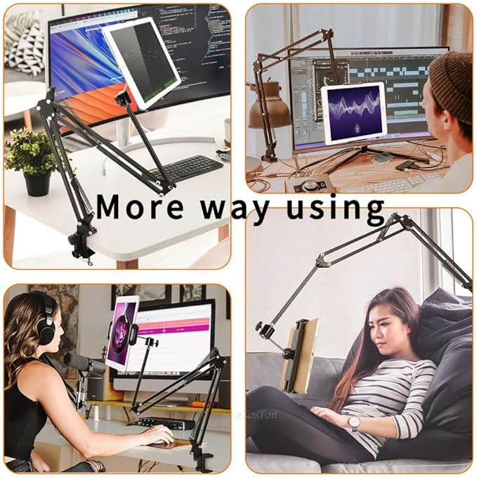 Tablet Stand Holder for Bed,White Folding Tablet Holder for Desk,Flexible Tablet Arm Clamp Compatible with iPad/iPhone15/iPad Pro/N-Switch,Kindle Fire,or Others 4.5~12.9 Inch