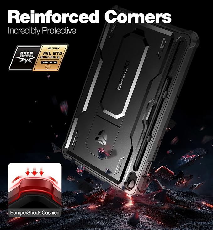 Dexnor Case for Samsung Galaxy Tab S10 Lite /S10 FE/S9 FE 10.9 Inch(2025/2023), [Built in Screen Protector&Kickstand] with Pen Holder Heavy Duty Full Body Cover for S9 FE 5G Tablet Case - Black