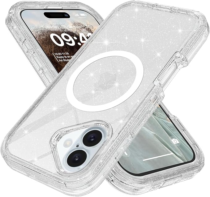 Designed for iPhone 17 Case,[Compatible with Magsafe] [Non-Yellowing] [Without Screen Protector] Shockproof/Dust/Drop Proof 3-Layer Full Body Protection Rugged Heavy Duty Cover, Clear Glitter